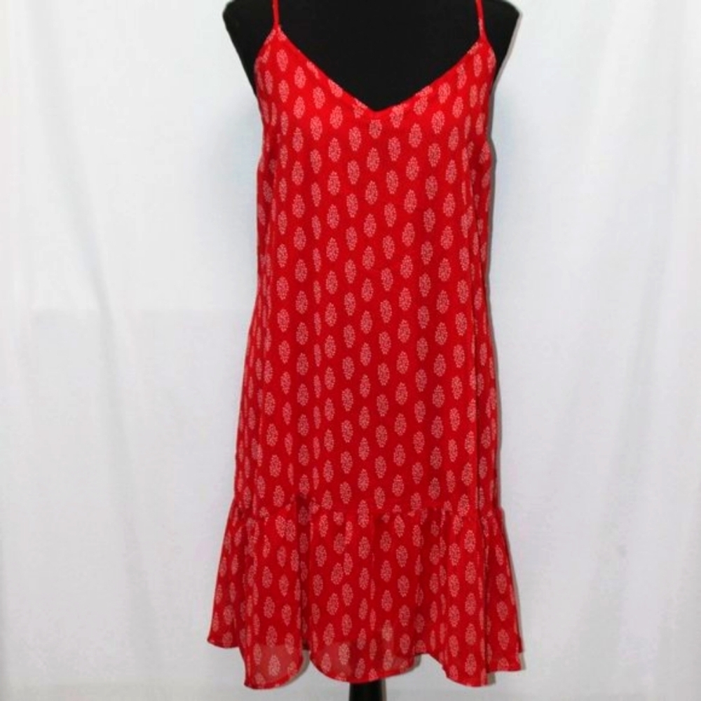 Old Navy Red Printed Spaghetti Strap Slip Dress